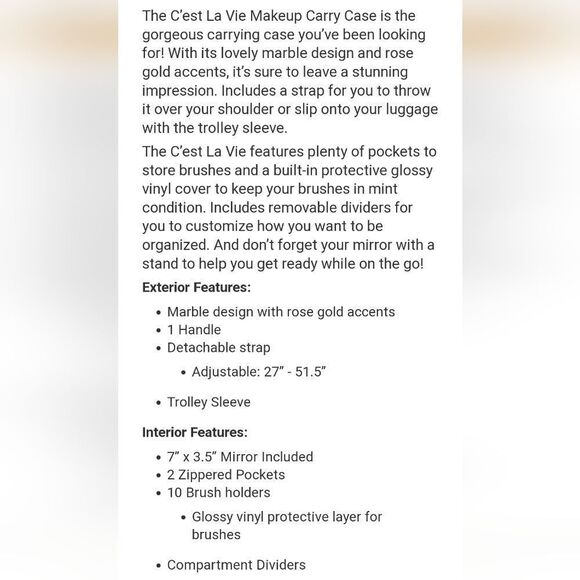 Impressions C'Est La Vie Cosmetic Carry Case w/Adjustable Dividers - Picture 8 of 8